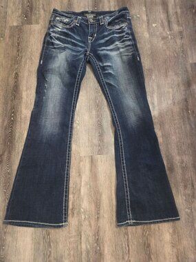 Big Star Jeans Womens 30L Maddie Bootcut Distressed Dark Wash Embellished